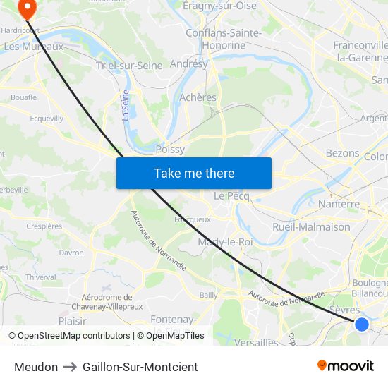 Meudon to Gaillon-Sur-Montcient map