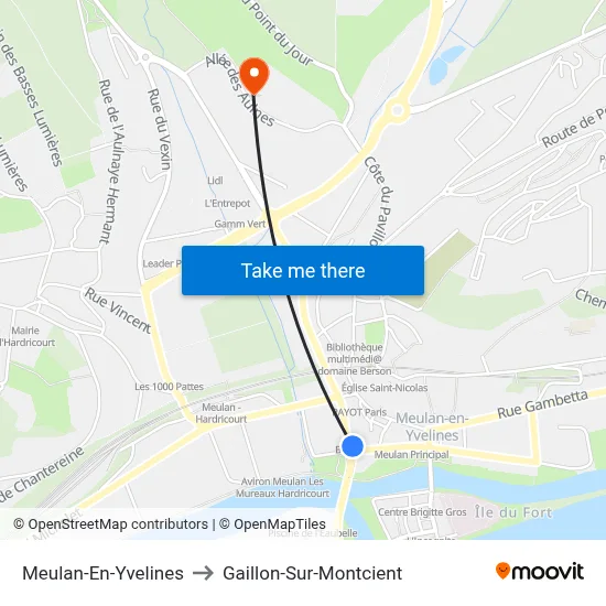 Meulan-En-Yvelines to Gaillon-Sur-Montcient map