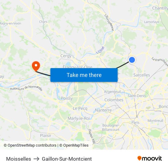Moisselles to Gaillon-Sur-Montcient map