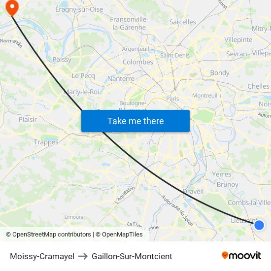 Moissy-Cramayel to Gaillon-Sur-Montcient map