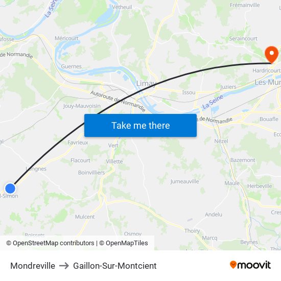 Mondreville to Gaillon-Sur-Montcient map