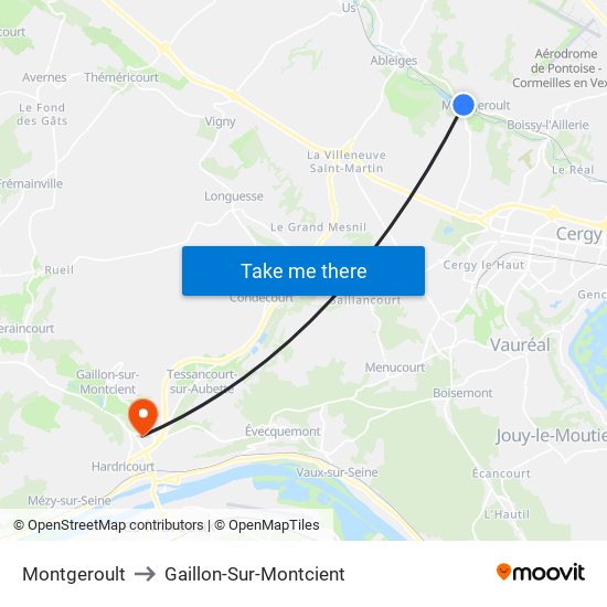 Montgeroult to Gaillon-Sur-Montcient map