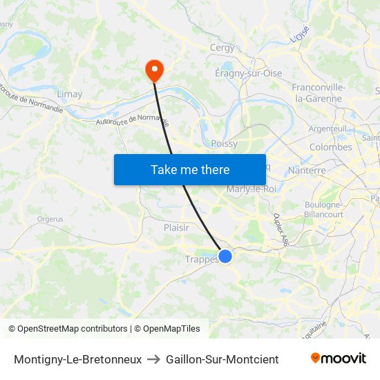 Montigny-Le-Bretonneux to Gaillon-Sur-Montcient map