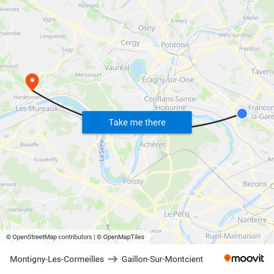 Montigny-Les-Cormeilles to Gaillon-Sur-Montcient map
