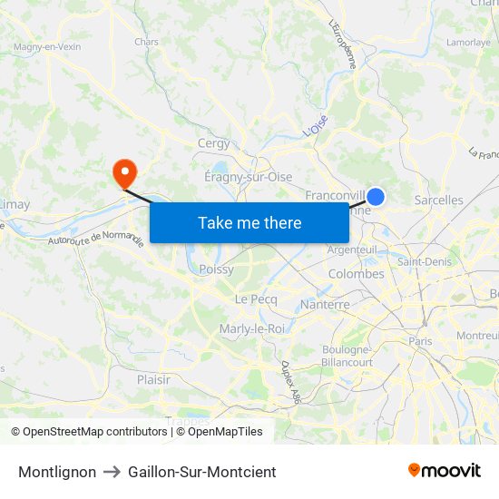Montlignon to Gaillon-Sur-Montcient map