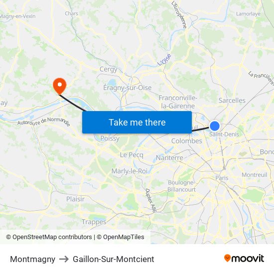Montmagny to Gaillon-Sur-Montcient map