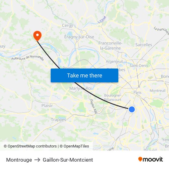 Montrouge to Gaillon-Sur-Montcient map
