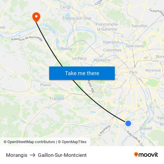 Morangis to Gaillon-Sur-Montcient map