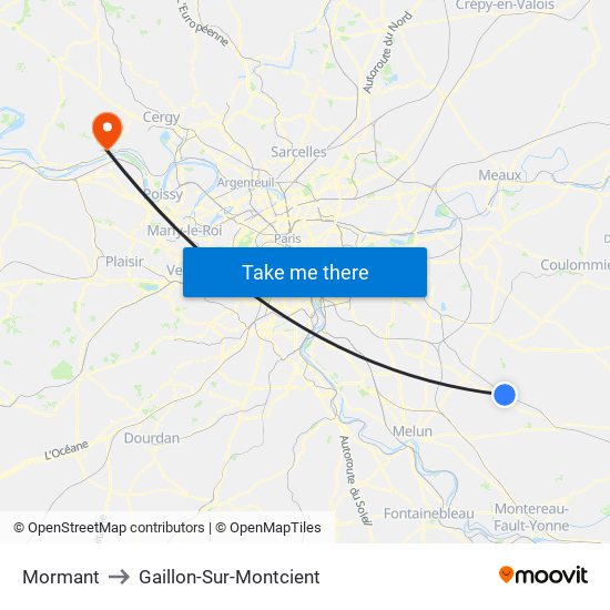 Mormant to Gaillon-Sur-Montcient map