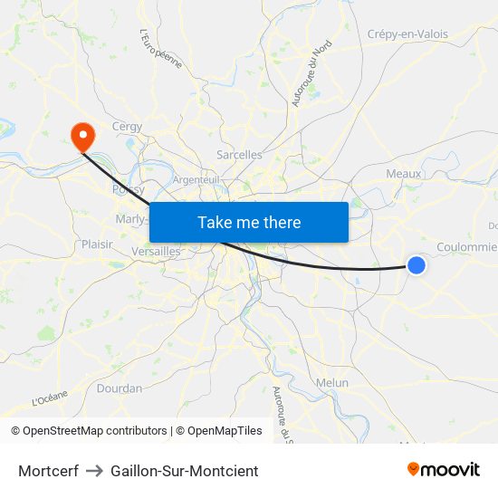 Mortcerf to Gaillon-Sur-Montcient map