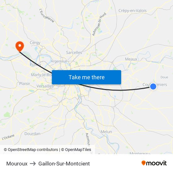 Mouroux to Gaillon-Sur-Montcient map