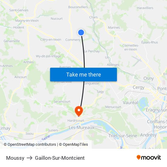 Moussy to Gaillon-Sur-Montcient map