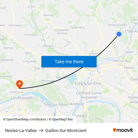 Nesles-La-Vallee to Gaillon-Sur-Montcient map