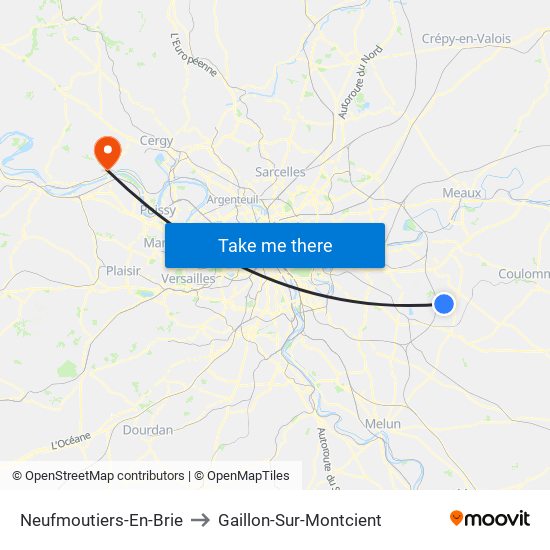 Neufmoutiers-En-Brie to Gaillon-Sur-Montcient map