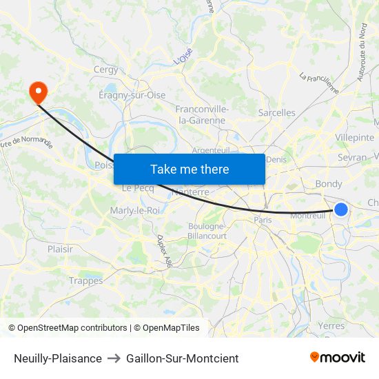 Neuilly-Plaisance to Gaillon-Sur-Montcient map