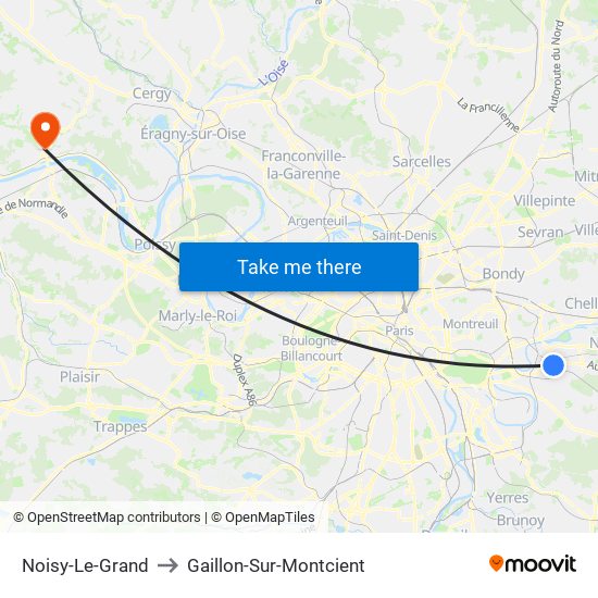Noisy-Le-Grand to Gaillon-Sur-Montcient map