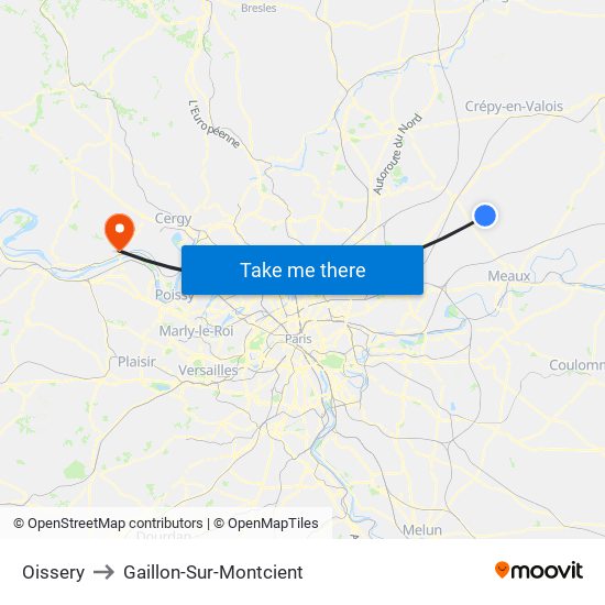 Oissery to Gaillon-Sur-Montcient map