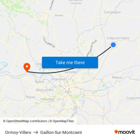 Ormoy-Villers to Gaillon-Sur-Montcient map