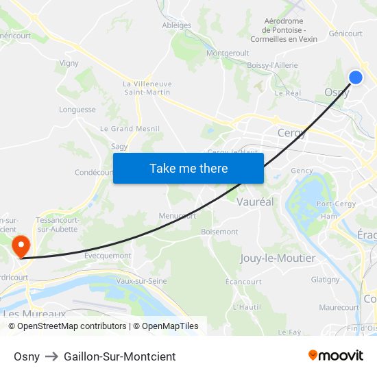 Osny to Gaillon-Sur-Montcient map