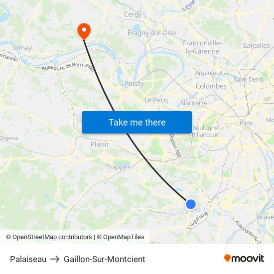 Palaiseau to Gaillon-Sur-Montcient map