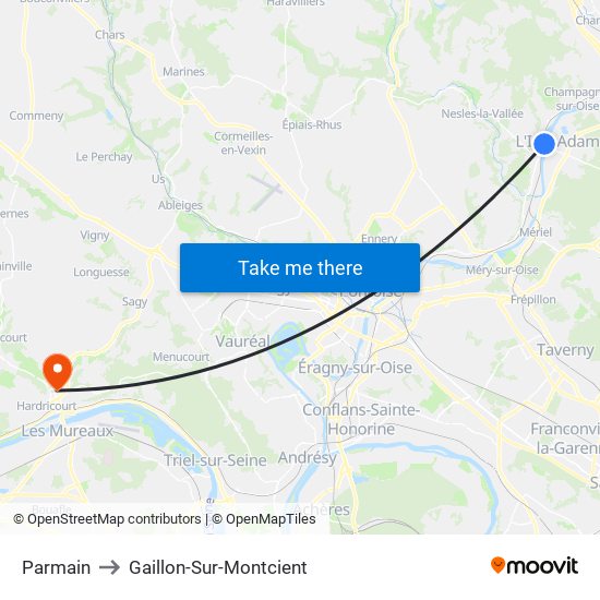 Parmain to Gaillon-Sur-Montcient map