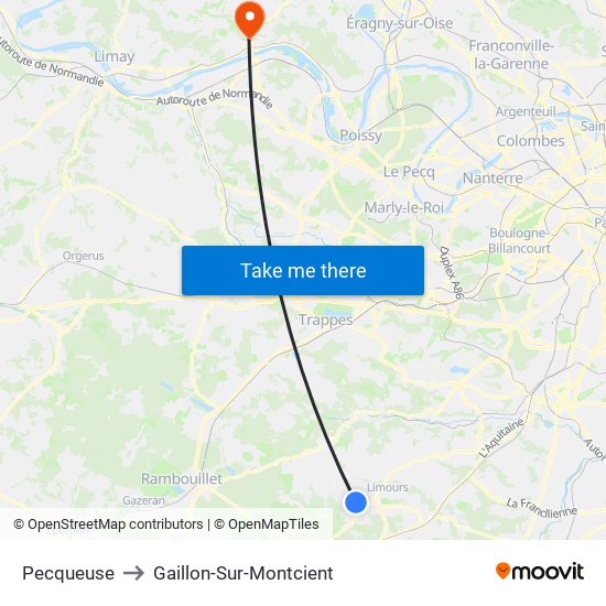 Pecqueuse to Gaillon-Sur-Montcient map