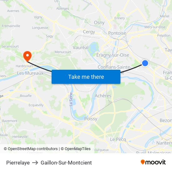 Pierrelaye to Gaillon-Sur-Montcient map