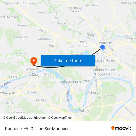 Pontoise to Gaillon-Sur-Montcient map