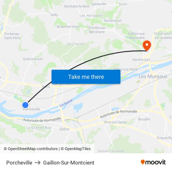 Porcheville to Gaillon-Sur-Montcient map