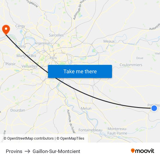 Provins to Gaillon-Sur-Montcient map