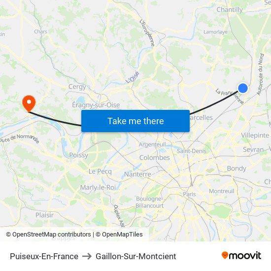 Puiseux-En-France to Gaillon-Sur-Montcient map
