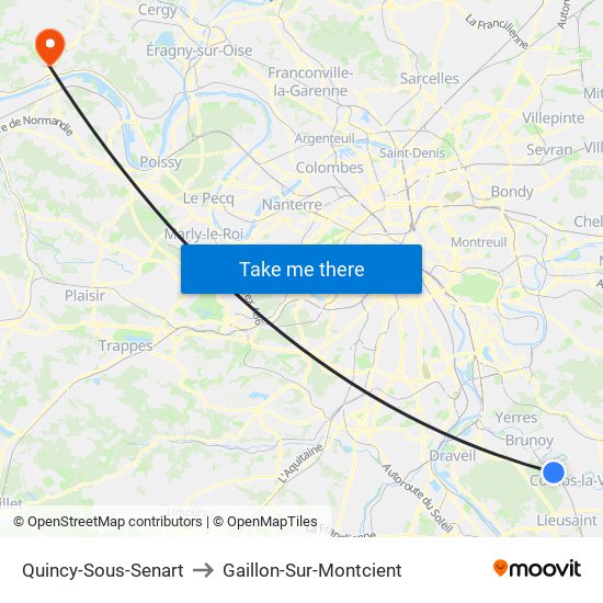 Quincy-Sous-Senart to Gaillon-Sur-Montcient map