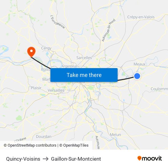 Quincy-Voisins to Gaillon-Sur-Montcient map