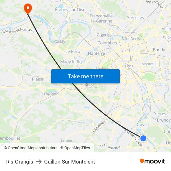 Ris-Orangis to Gaillon-Sur-Montcient map