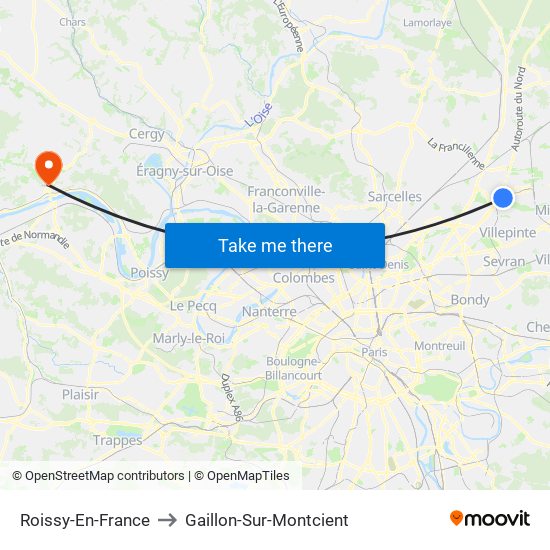 Roissy-En-France to Gaillon-Sur-Montcient map