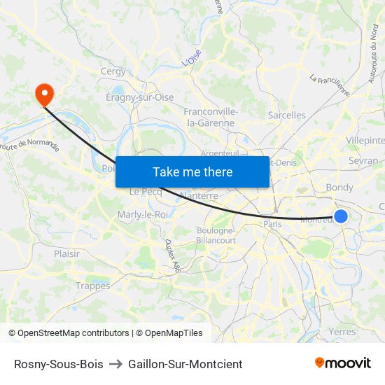 Rosny-Sous-Bois to Gaillon-Sur-Montcient map