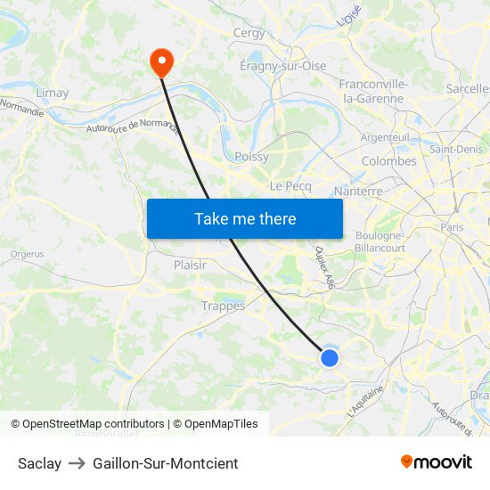 Saclay to Gaillon-Sur-Montcient map