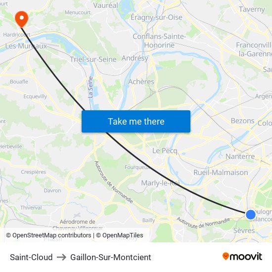 Saint-Cloud to Gaillon-Sur-Montcient map