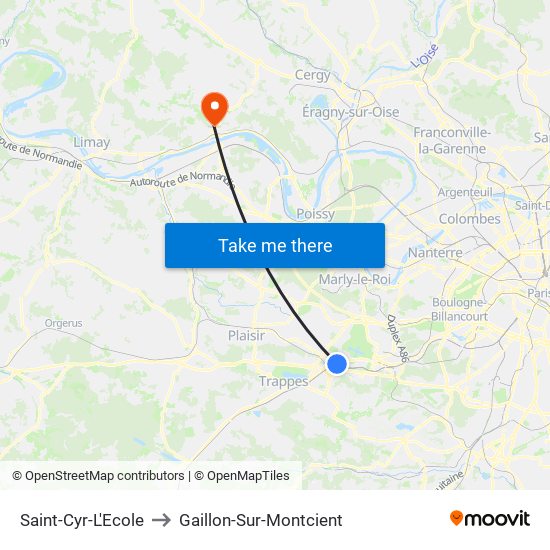 Saint-Cyr-L'Ecole to Gaillon-Sur-Montcient map