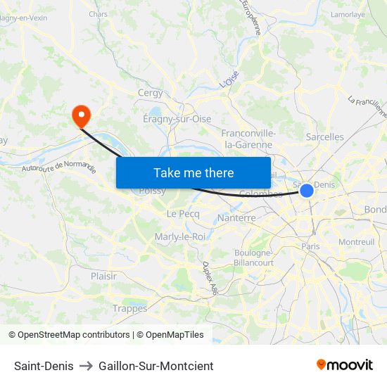 Saint-Denis to Gaillon-Sur-Montcient map