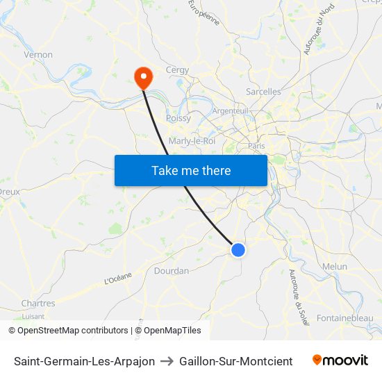 Saint-Germain-Les-Arpajon to Gaillon-Sur-Montcient map