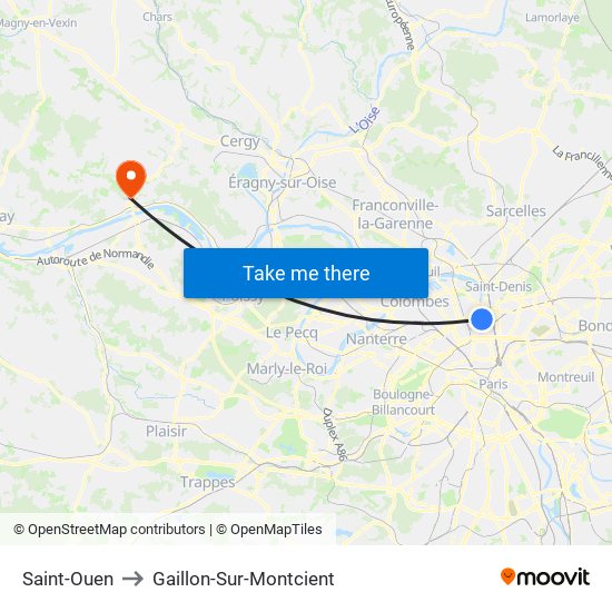 Saint-Ouen to Gaillon-Sur-Montcient map