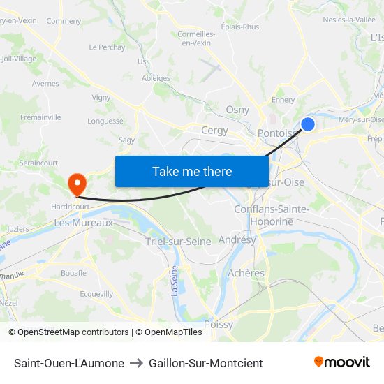 Saint-Ouen-L'Aumone to Gaillon-Sur-Montcient map