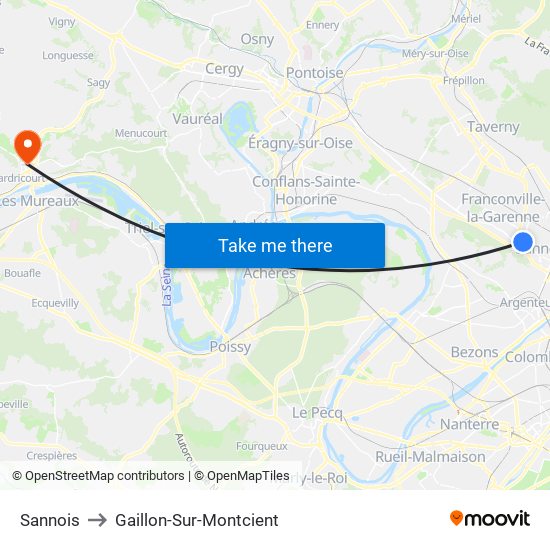 Sannois to Gaillon-Sur-Montcient map