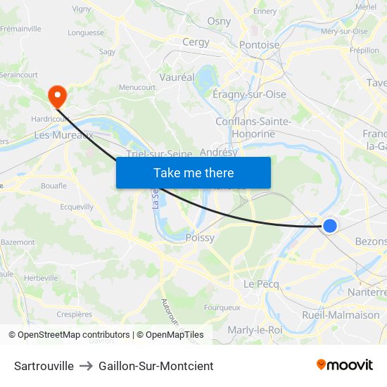 Sartrouville to Gaillon-Sur-Montcient map