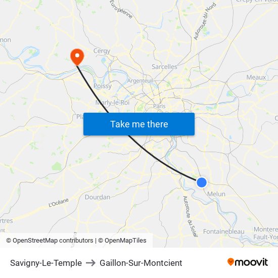Savigny-Le-Temple to Gaillon-Sur-Montcient map