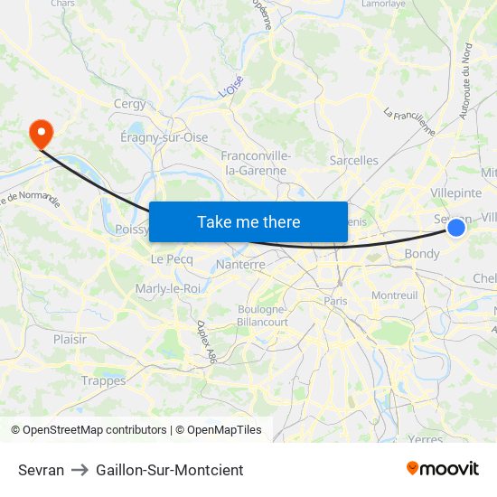 Sevran to Gaillon-Sur-Montcient map