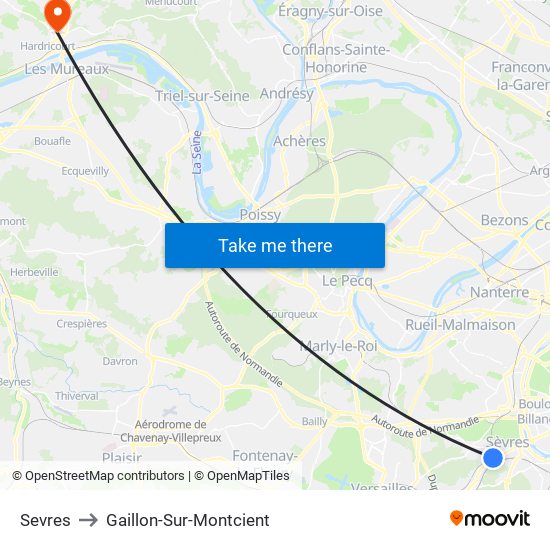 Sevres to Gaillon-Sur-Montcient map