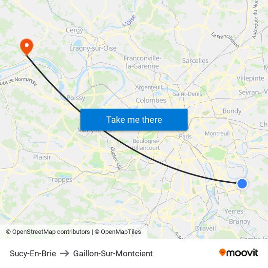 Sucy-En-Brie to Gaillon-Sur-Montcient map