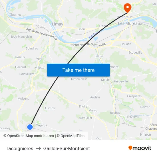 Tacoignieres to Gaillon-Sur-Montcient map